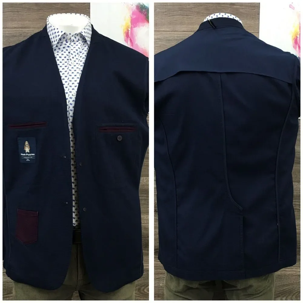 HUSH PUPPIES‎ Mens Blazer Sport Coat Casual Jacket Size 42R Blue Cotton Suit